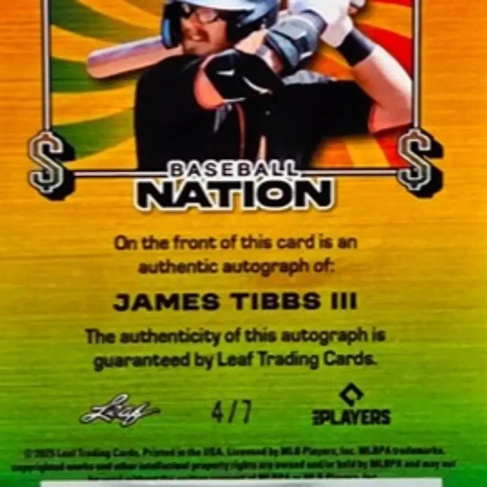 2025 James Tibbs III 4/7 Auto Bonus Baby Los Angeles Dodgers Top Prospect